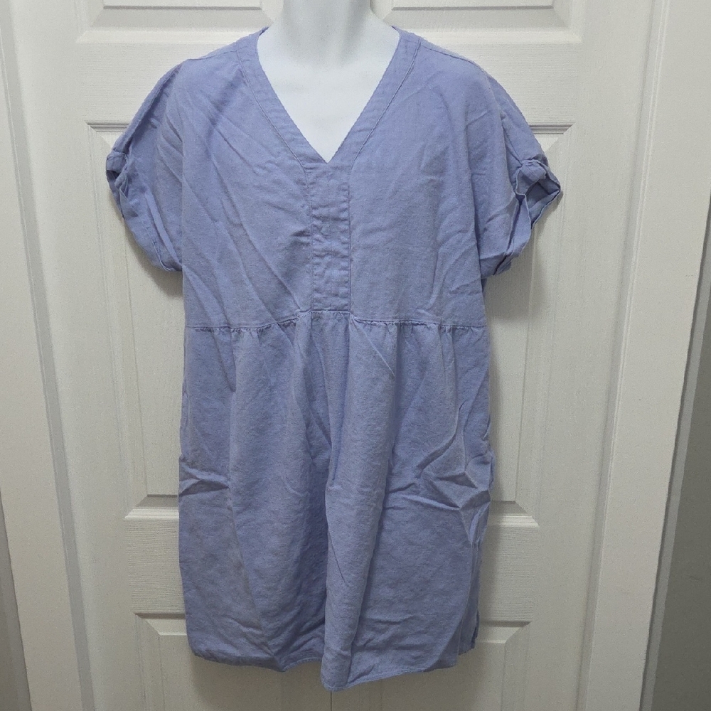 Briggs New York Size XL 55% Linen V-Neck Midi Dress